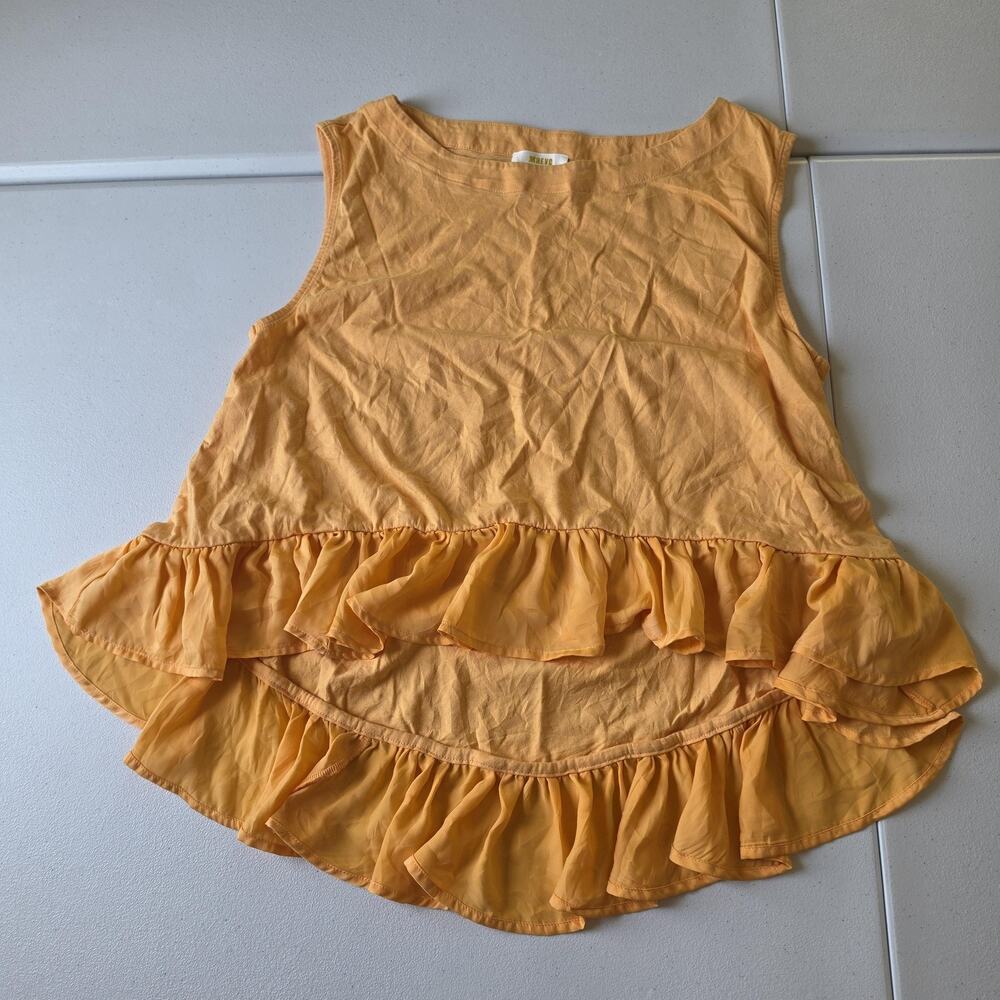 Maeve By Anthropologie Tunic Blouse Womens Medium Orange Ruffle Hem High Low